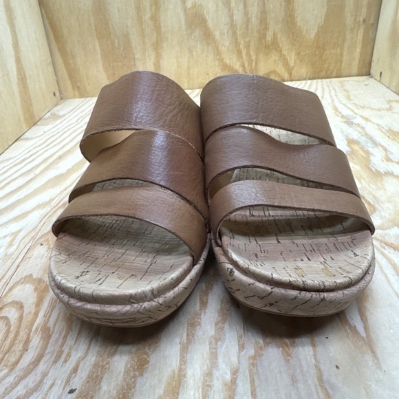 Kork-Ease Brown Leather Platform Sandals Size 8 Cork Wedge Slip-On Comfort Shoe - Picture 2 of 11
